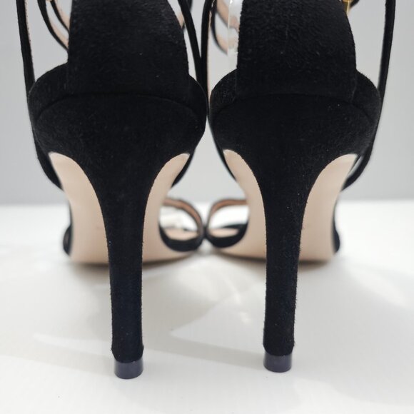 NEW Stuart Weitzman Lexie Sandal Heel Wraparound Ankle Black Suede Size 9.5 - Picture 10 of 14